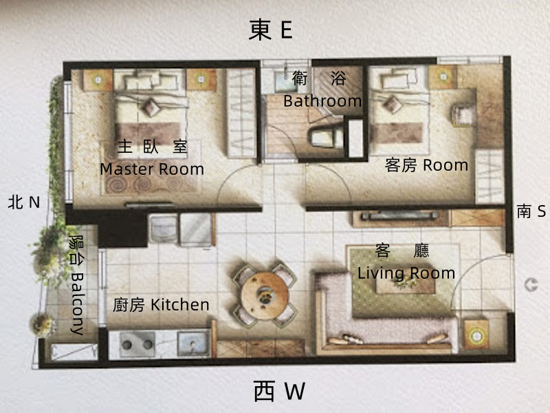 仁武飛鳥觀止景觀房|2房2廳1衛1陽台|