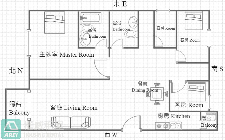 高雄車站MRT哈佛大廈3+1房超大空間