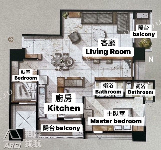 璟都心｜高醫商圈邊間2+1房平車空屋