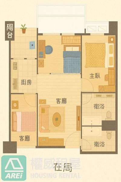 台積電星捷座簡約2+1房平車可租補