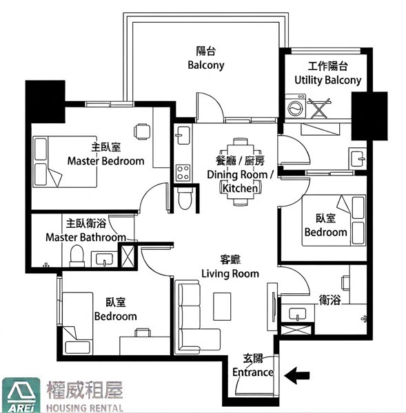 鉑愛悅 | 邊間雙面採光三房平車空屋 | 可租補