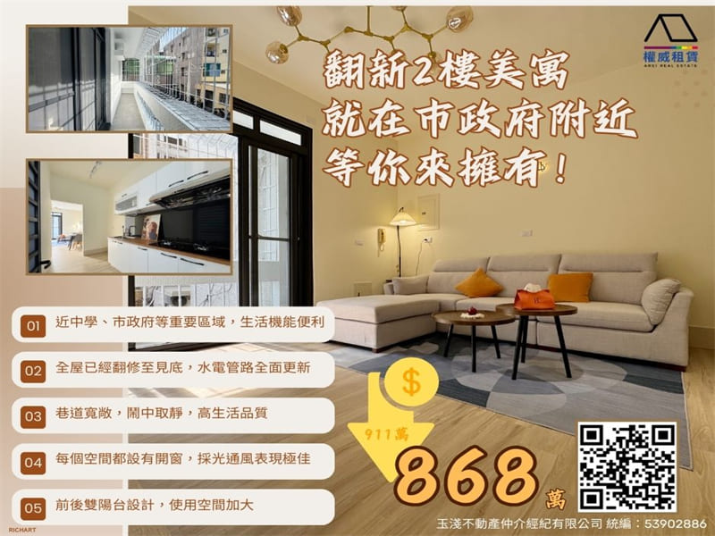 復華中學四維國小市政府翻新2樓美寓