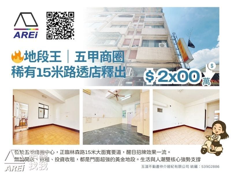 🔥地段王｜五甲商圈林森路｜稀有15米路透店釋出