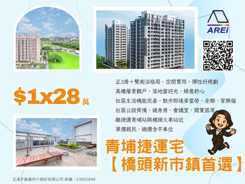 📍青埔捷運宅【橋頭新市鎮首選】高樓綠景三房平車