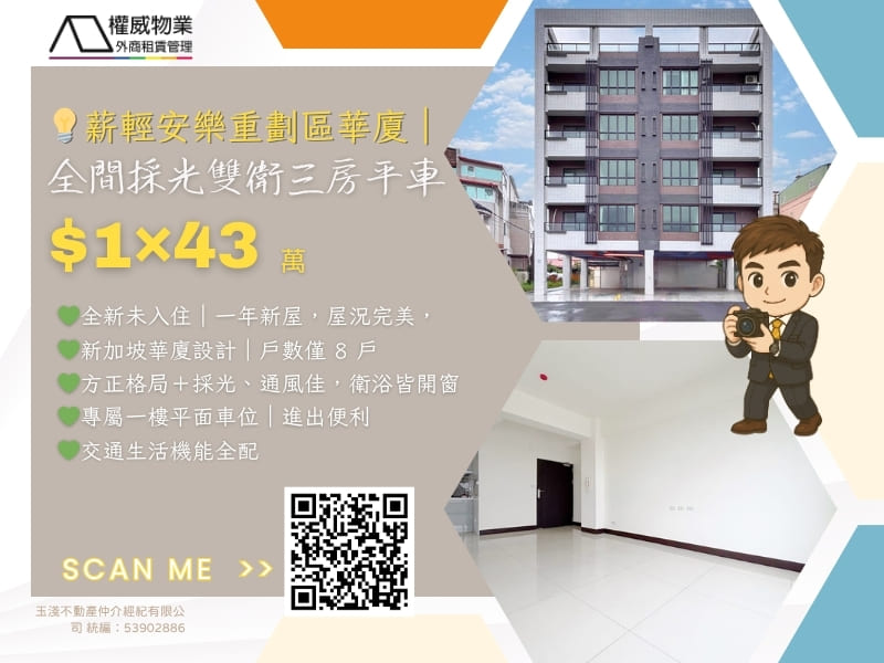 💡薪輕安樂重劃區華廈｜全間採光雙衛三房平車