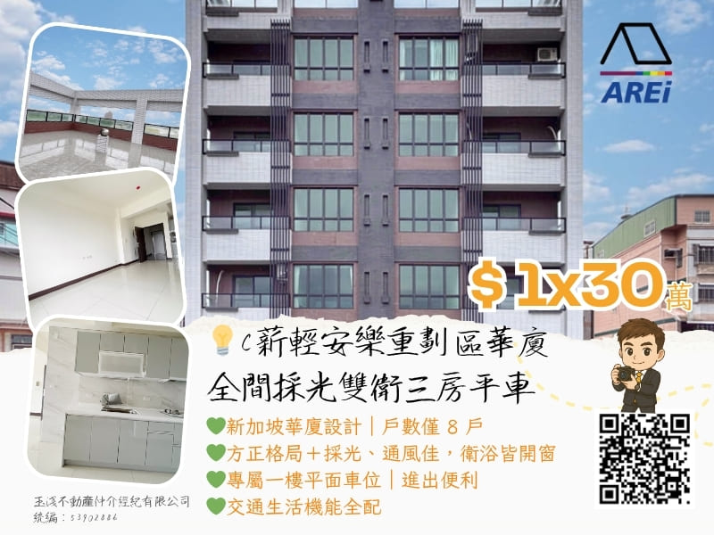 💡C薪輕安樂重劃區華廈｜全間採光雙衛三房平車