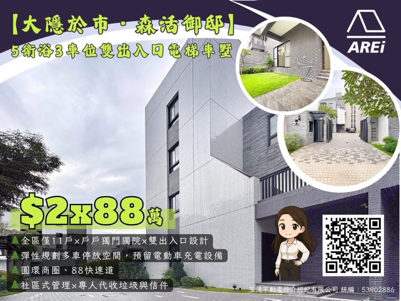 🌿【大隱於市・森活御邸】5衛浴3車位雙出入口電梯車墅