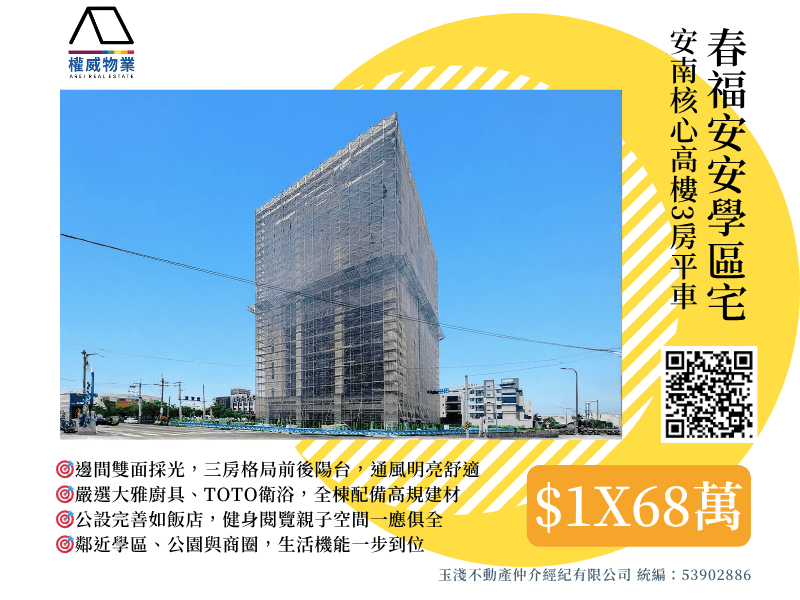 🌳雙公園相伴｜春福安安學區宅｜安南核心高樓3房平車