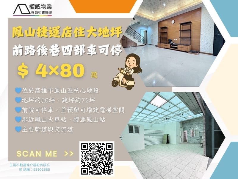 鳳山捷運店住大地坪前路後巷四部車可停