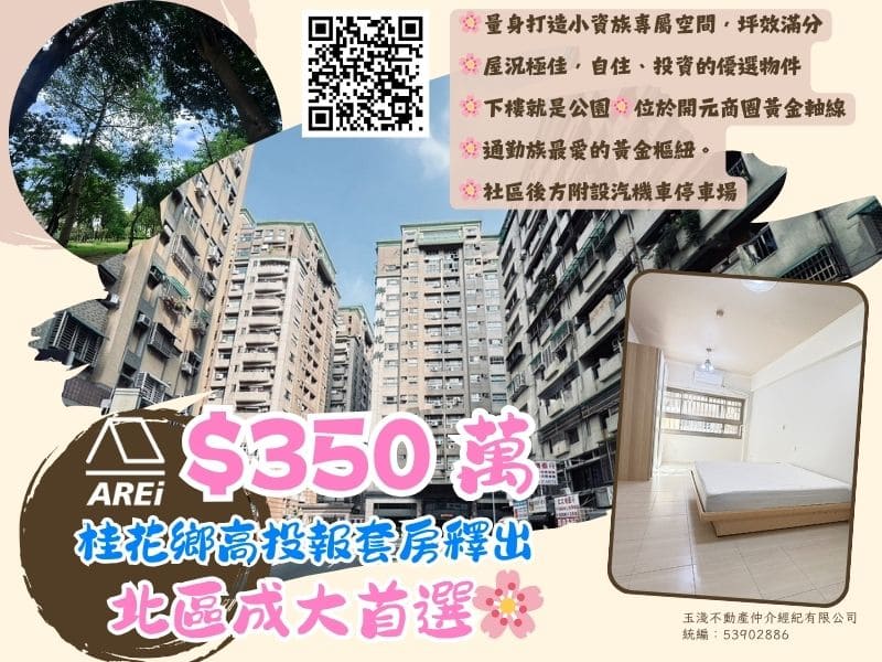 北區成大首選🌸桂花鄉高投報套房釋出